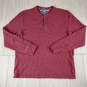 Tommy Hilfiger‎ Henley Shirt Mens Large Red Long Sleeve Knit 3 Button Casual